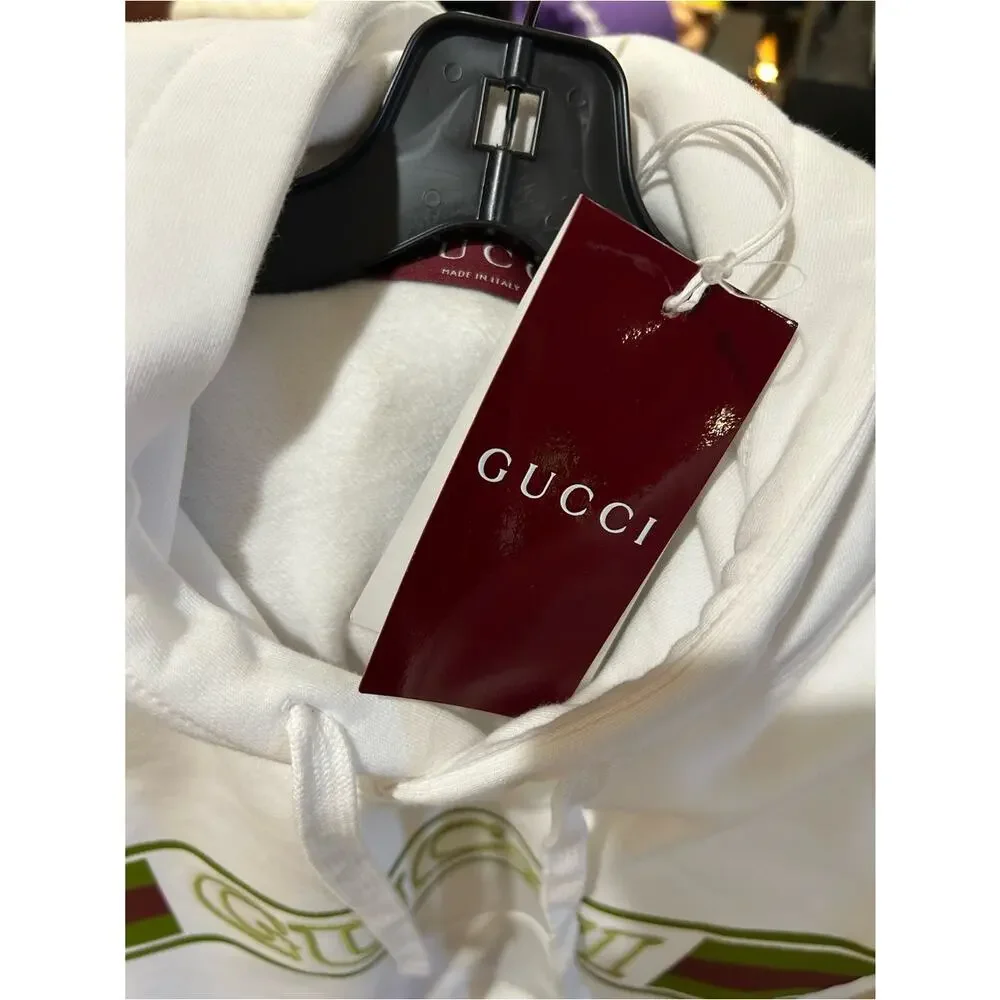 Men's Gucci cotton, hooded sweatshirt, green/red web stripe logo size large